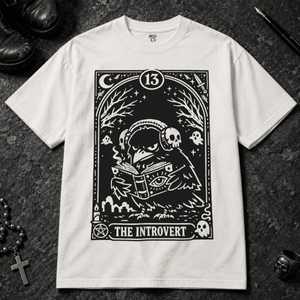 The Introvert Crow T-shirt - White - S - Inked 13 - Unisex alternative tattoo apparel.