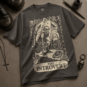 The Introvert Tarot Heavyweight T-shirt - Pepper - M - Inked 13 Ltd Unisex alternative tattoo apparel