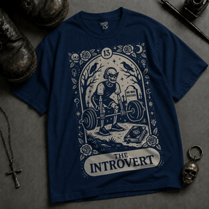 The Introvert Tarot Heavyweight T-shirt - True Navy - S - Inked 13 Ltd Unisex alternative tattoo apparel