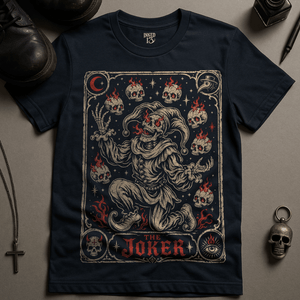 The Joker Tarot T-Shirt - Navy - S - Inked 13 Ltd Unisex alternative tattoo apparel