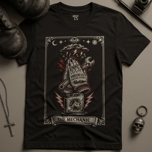 The Mechanic Tarot T-Shirt - Black - S - Inked 13 Ltd Unisex alternative tattoo apparel
