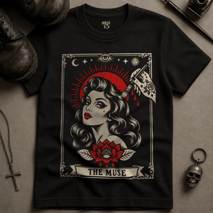 The Muse Tarot T-shirt - Black - S - Inked 13 Ltd Unisex alternative tattoo apparel