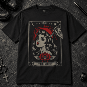 The Muse Tarot T-shirt - Black - S - Inked 13 - Unisex alternative tattoo apparel.