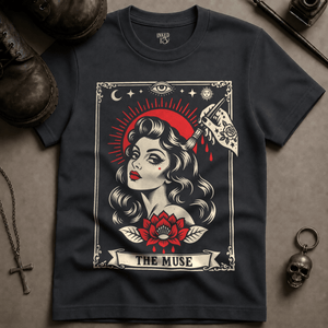 The Muse Tarot T-shirt - Graphite - S - Inked 13 Ltd Unisex alternative tattoo apparel