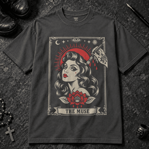 The Muse Tarot T-shirt - Graphite - S - Inked 13 - Unisex alternative tattoo apparel.
