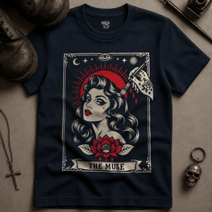 The Muse Tarot T-shirt - True Navy - S - Inked 13 Ltd Unisex alternative tattoo apparel