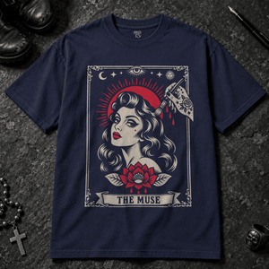 The Muse Tarot T-shirt - True Navy - S - Inked 13 - Unisex alternative tattoo apparel.