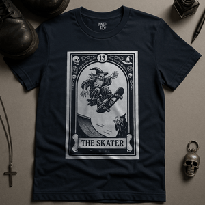 The Skater Wizard Tarot T-Shirt - Navy - S - Inked 13 Ltd
