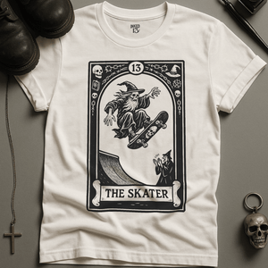 The Skater Wizard Tarot T-Shirt - White - S - Inked 13 Ltd