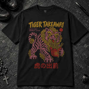 Tiger Takeaway T-shirt - Black - S - Inked 13 - Unisex alternative tattoo apparel.