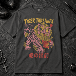 Tiger Takeaway T-shirt - Graphite - S - Inked 13 - Unisex alternative tattoo apparel.