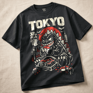 Tokyo Dinosaur Heavyweight T-shirt - Black - S - Inked 13 Ltd Unisex alternative tattoo apparel