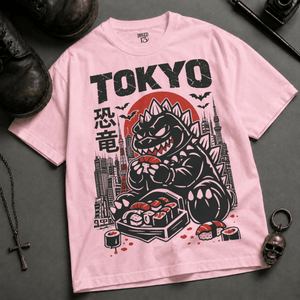 Tokyo Dinosaur Heavyweight T-shirt - Blossom - XL - Inked 13 Ltd Unisex alternative tattoo apparel