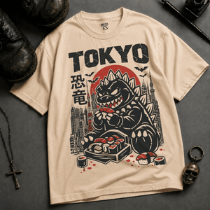 Tokyo Dinosaur Heavyweight T-shirt - Ivory - XL - Inked 13 Ltd Unisex alternative tattoo apparel
