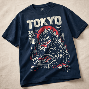 Tokyo Dinosaur Heavyweight T-shirt - True Navy - S - Inked 13 Ltd Unisex alternative tattoo apparel