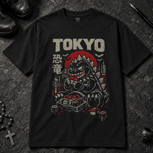 Tokyo Dinosaur T-shirt - Black - S - Inked 13 - Unisex alternative tattoo apparel.