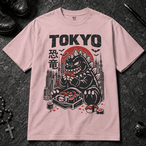 Tokyo Dinosaur T-shirt - Blossom - S - Inked 13 - Unisex alternative tattoo apparel.