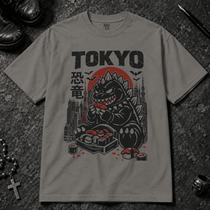 Tokyo Dinosaur T-shirt - Grey - S - Inked 13 - Unisex alternative tattoo apparel.