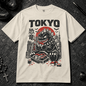 Tokyo Dinosaur T-shirt - Ivory - S - Inked 13 - Unisex alternative tattoo apparel.