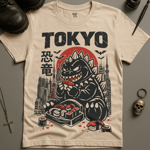 Tokyo Dinosaur T-Shirt - Natural - S - Inked 13 Ltd Unisex alternative tattoo apparel