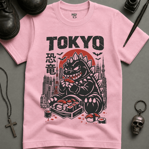 Tokyo Dinosaur T-shirt (New Style) - Blossom - S - Inked 13 Ltd Unisex alternative tattoo apparel