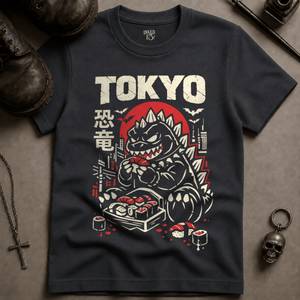 Tokyo Dinosaur T-shirt (New Style) - Graphite - S - Inked 13 Ltd Unisex alternative tattoo apparel