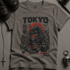 Tokyo Dinosaur T-shirt (New Style) - Grey - S - Inked 13 Ltd Unisex alternative tattoo apparel