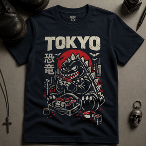 Tokyo Dinosaur T-shirt (New Style) - True Navy - S - Inked 13 Ltd Unisex alternative tattoo apparel