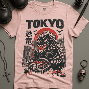 Tokyo Dinosaur T-Shirt - Soft Pink - S - Inked 13 Ltd Unisex alternative tattoo apparel