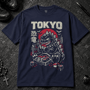 Tokyo Dinosaur T-shirt - True Navy - S - Inked 13 - Unisex alternative tattoo apparel.