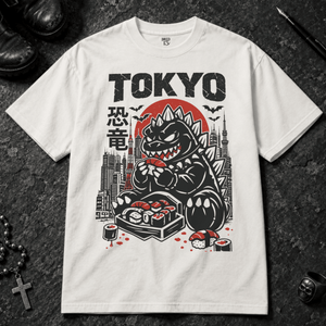 Tokyo Dinosaur T-shirt - White - S - Inked 13 - Unisex alternative tattoo apparel.