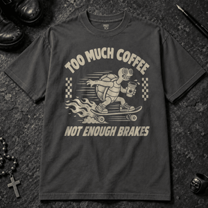Too Much Coffee Turtle T-shirt - Graphite - S - Inked 13 - Unisex alternative tattoo apparel.
