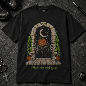 Trick and Trick Again T-shirt - Black - S - Inked 13 - Unisex alternative tattoo apparel.