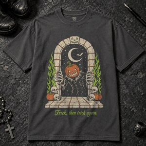 Trick and Trick Again T-shirt - Graphite - S - Inked 13 - Unisex alternative tattoo apparel.
