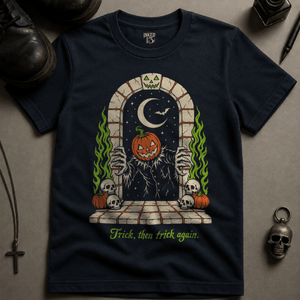 Trick and Trick Again T-shirt - True Navy - S - Inked 13 Ltd Unisex alternative tattoo apparel