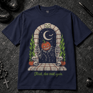 Trick and Trick Again T-shirt - True Navy - S - Inked 13 - Unisex alternative tattoo apparel.