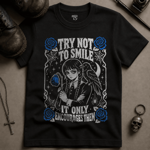 Try Not To Smile T-shirt - Black - S - Inked 13 Ltd Unisex alternative tattoo apparel