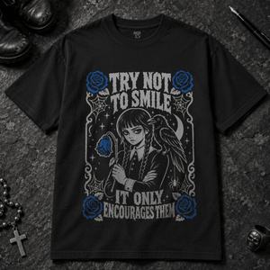 Try Not To Smile T-shirt - Black - S - Inked 13 - Unisex alternative tattoo apparel.