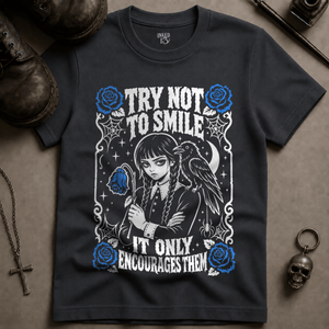 Try Not To Smile T-shirt - Graphite - S - Inked 13 Ltd Unisex alternative tattoo apparel