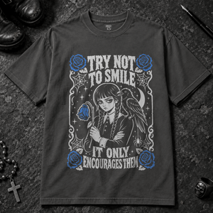 Try Not To Smile T-shirt - Graphite - S - Inked 13 - Unisex alternative tattoo apparel.