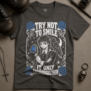 Try Not To Smile T-shirt - Pepper - S - Inked 13 Ltd Unisex alternative tattoo apparel