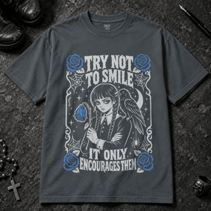 Try Not To Smile T-shirt - Pepper - S - Inked 13 - Unisex alternative tattoo apparel.