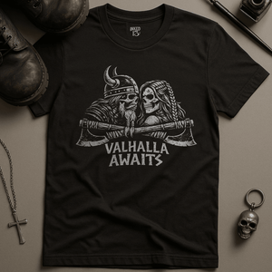 Valhalla Awaits T-Shirt - Black - S - Inked 13 Ltd Unisex alternative tattoo apparel