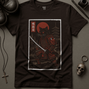 Vampire Cat Samurai T-Shirt - Brown - S - Inked 13 Ltd