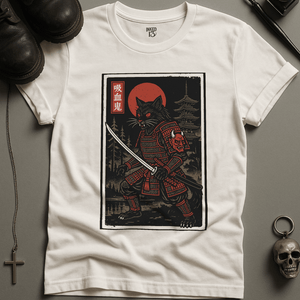 Vampire Cat Samurai T-Shirt - White - S - Inked 13 Ltd