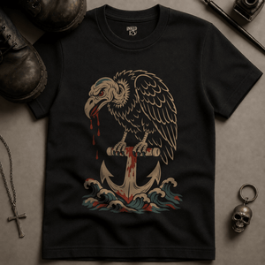 Vulture Red Waves Tattoo T-shirt - Black - S - Inked 13 Ltd Unisex alternative tattoo apparel