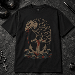 Vulture Red Waves Tattoo T-shirt - Black - S - Inked 13 - Unisex alternative tattoo apparel.