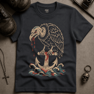 Vulture Red Waves Tattoo T-shirt - Graphite - S - Inked 13 Ltd Unisex alternative tattoo apparel