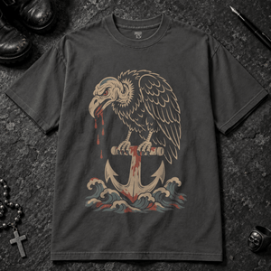 Vulture Red Waves Tattoo T-shirt - Graphite - S - Inked 13 - Unisex alternative tattoo apparel.