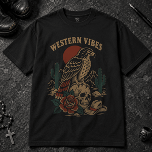 Western Vibes T-shirt - Black - S - Inked 13 - Unisex alternative tattoo apparel.